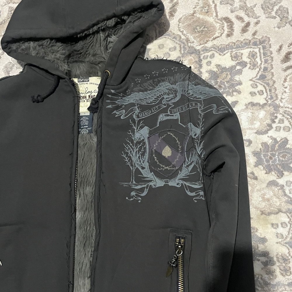 American Rag Cie Men’s Small Faux Fur Lined Hooded Zip Jacket - Picture 2 of 6